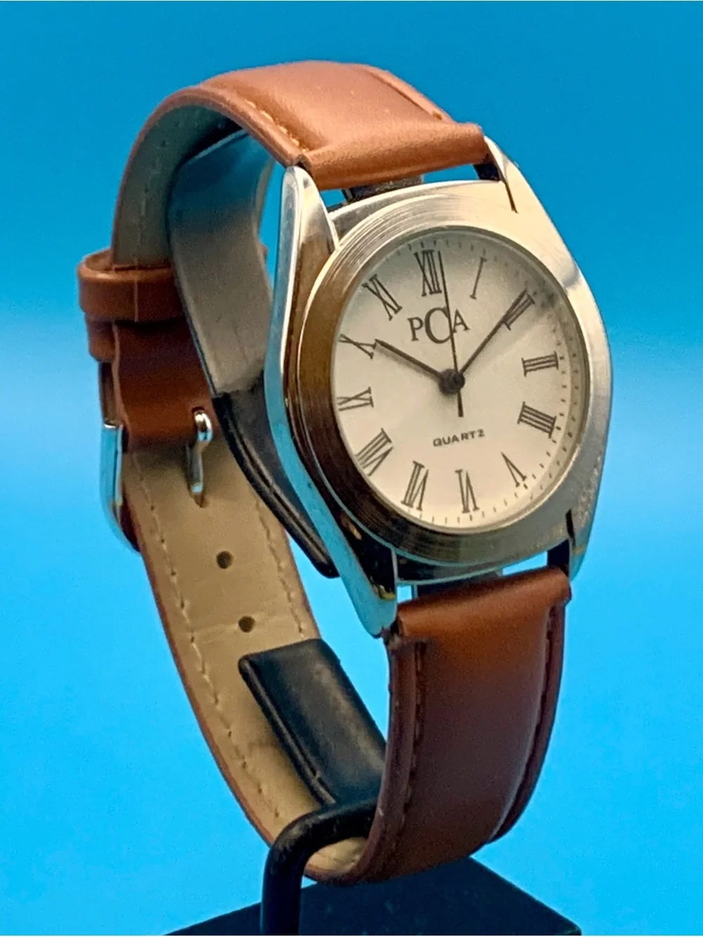 PCA Women’s Swiss Parts Quartz Wristwatch Faux Leather Strap Working New Battery